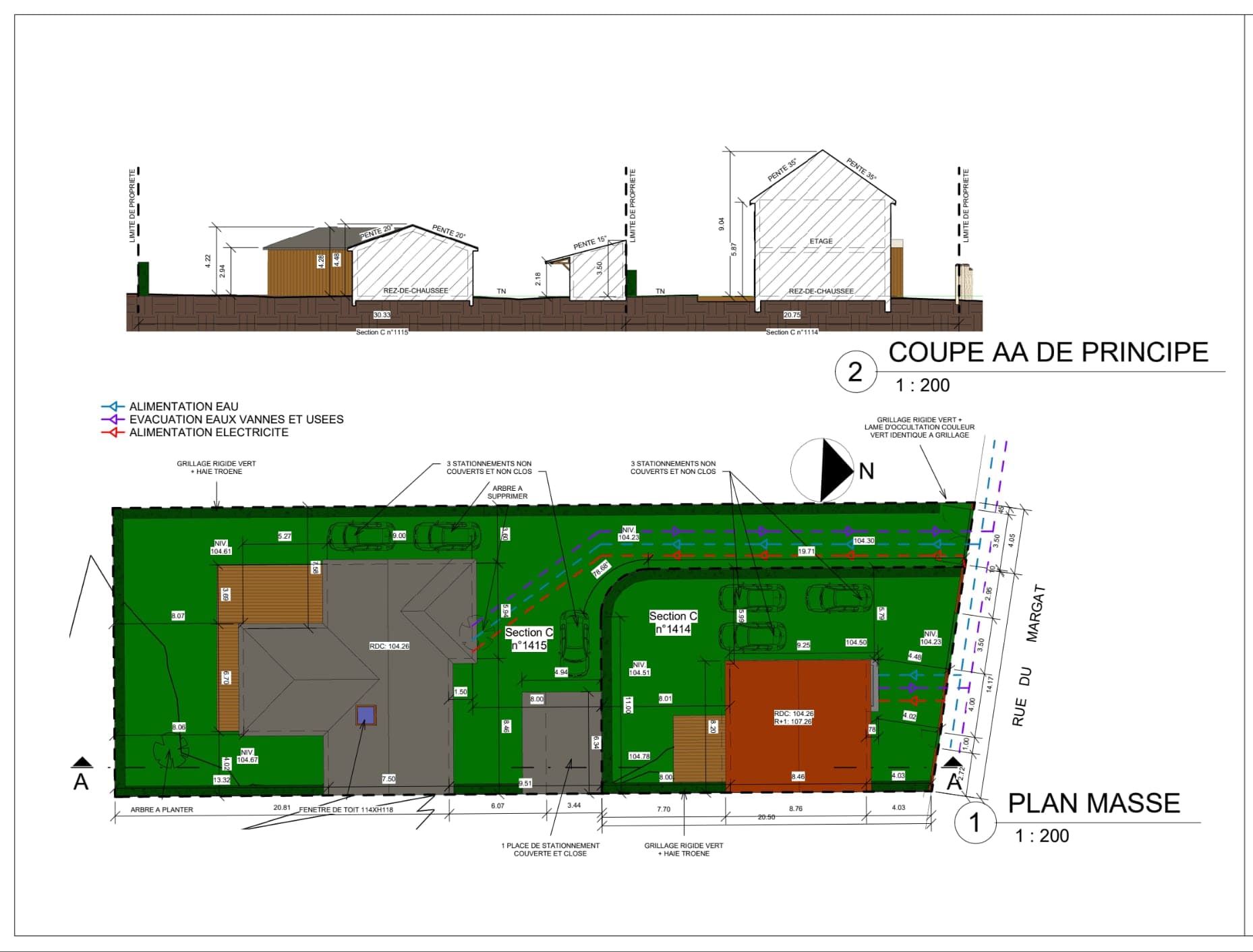 Plan de masse et coupe — lot 1